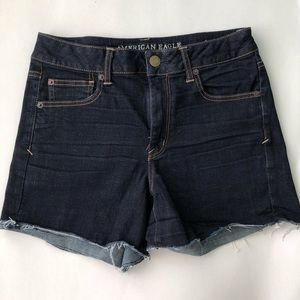 AMERICAN EAGLE High Rise Super Stretch Shorts Dark Blue Denim Wash Size …